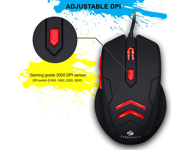 Zebronics Feather Wired Optical Gaming Mouse USB Black