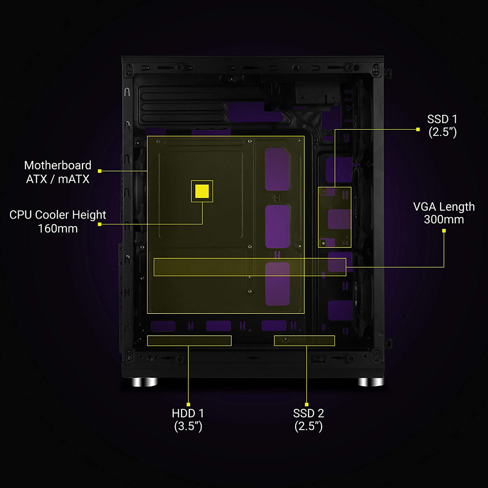 Buy Zebronics Zeb-Cronus Premium Gaming Cabinet with Mirror Finish Tempered Glass On Front, Tempered Glass On Side & 4 x120mm Rainbow Double Ring LED Fans
