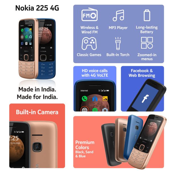 Buy Nokia 225 4G Dual SIM Feature Phone Black with Long Battery Life, Multiplayer Games, and Premium Finish